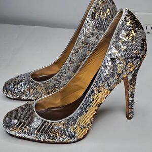 Badgley Mischka Silver and Gold Sequin Heels